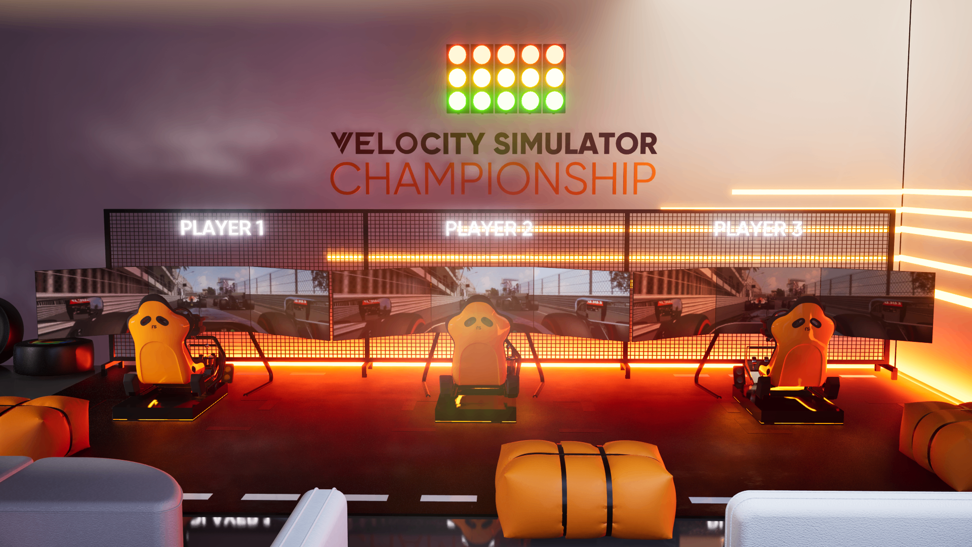 Race viewing pod inside the VELO watch party activation, branded hospitality zone