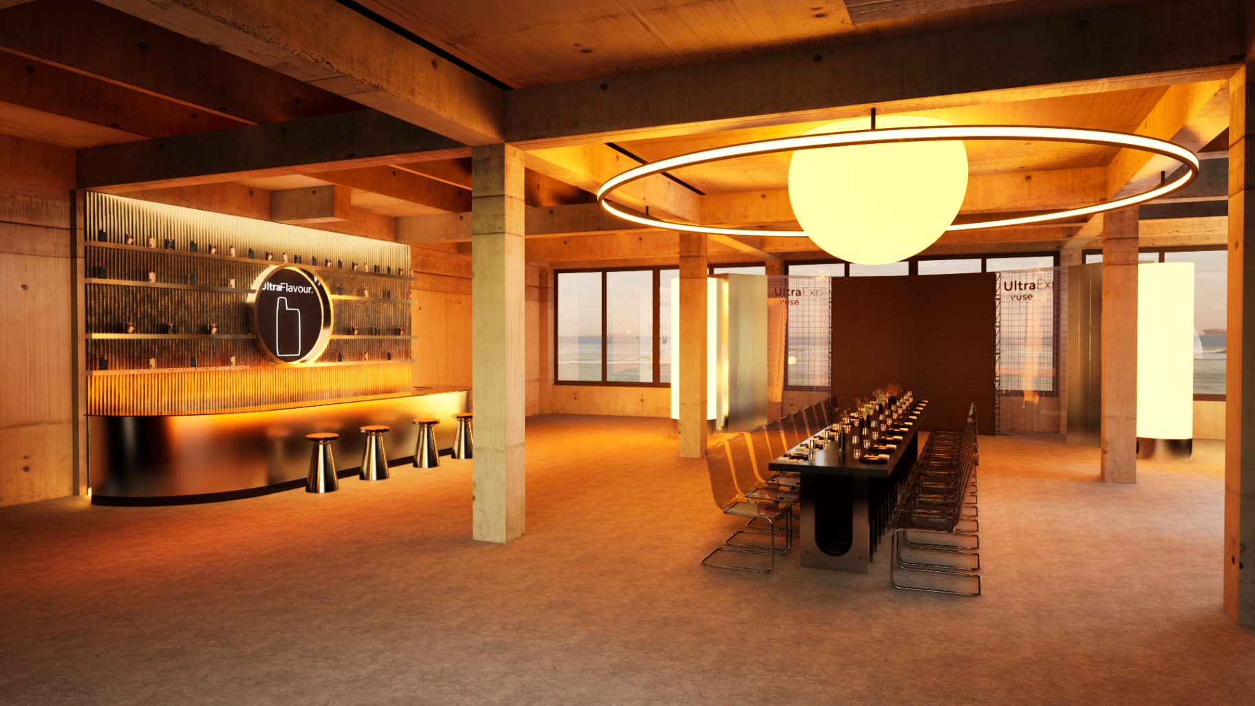VUSE Ultra Concept 1 launch arrival zone with premium hospitality treatment, 3D launch design